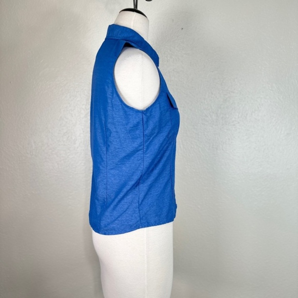 The North Face sleeveless collared button down light weight Terry blue blouse M - Picture 4 of 9